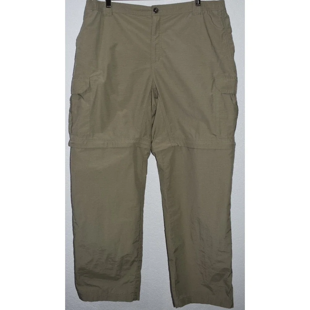 Columbia MENS XL Cargo Convertable Pants Zip-Off Khaki Green Hiking Lightweight